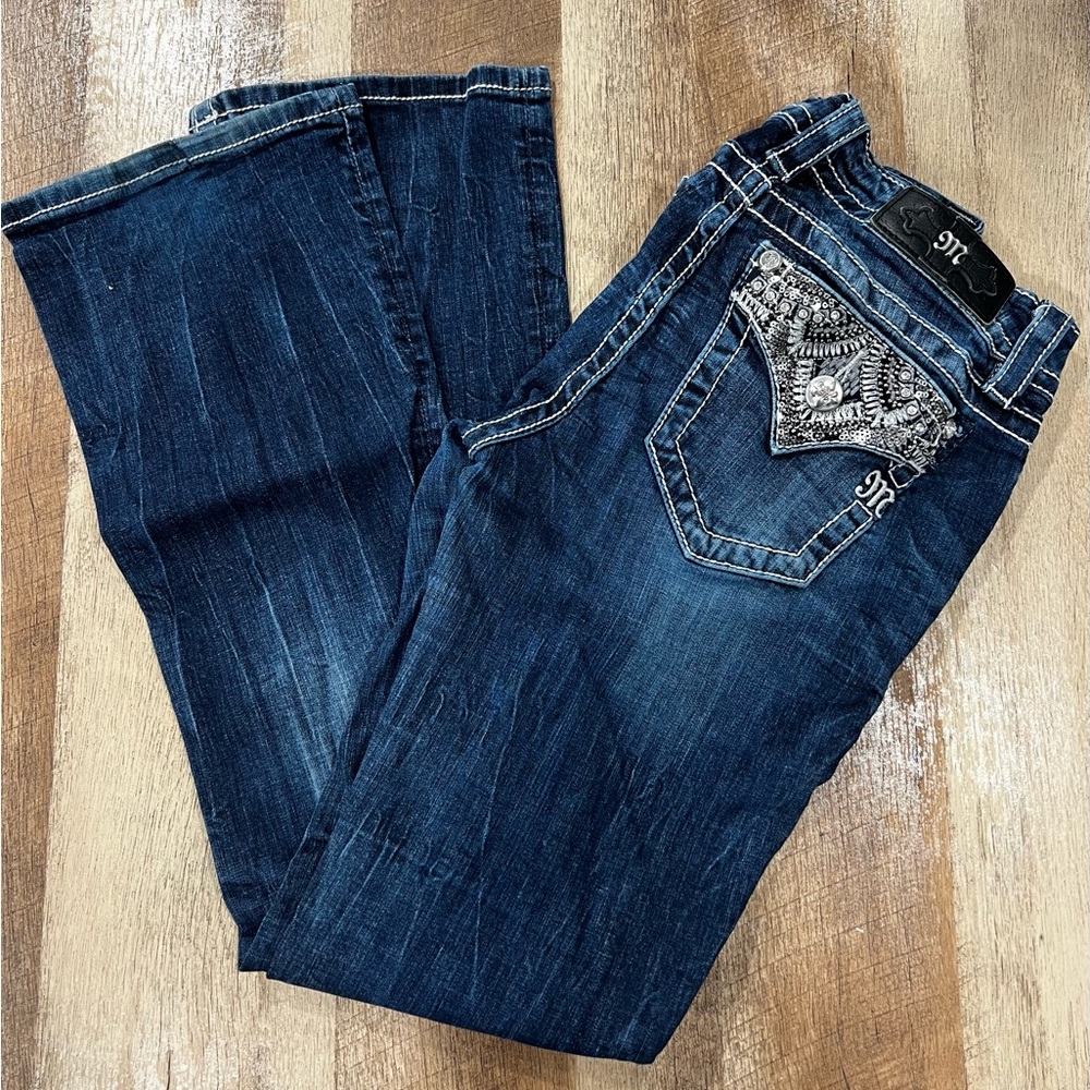 Miss Me Boot Cut Jeans with Silver Accents
